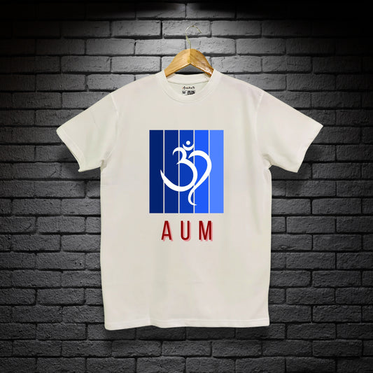 AUM - Regular Fit White | Premium Cotton T-Shirt | Unisex | Round Neck | Bio-Washed and Silicon-washed