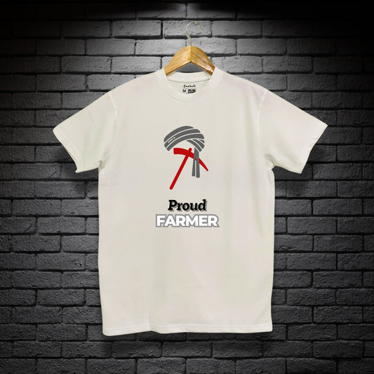 PROUD FARMER - Regular Fit | Premium Cotton T-Shirt | Unisex | Round Neck | Bio-Washed and Silicon-washed